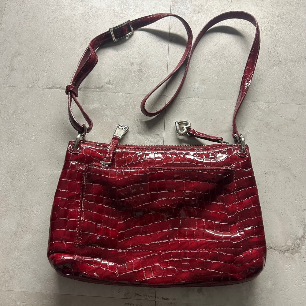 Brighton Crossbody Bag Red Croc Embossed Patent Leather Y2K Heart Charm Small